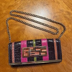 Guess Y2K Pink and Brown Croc-Embossed Clutch